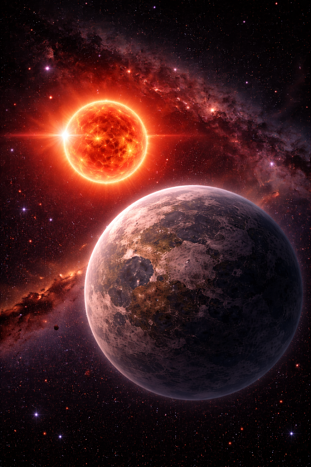 Artistieke indruk van Proxima c: een grotere, koudere planeet verder van de ster.