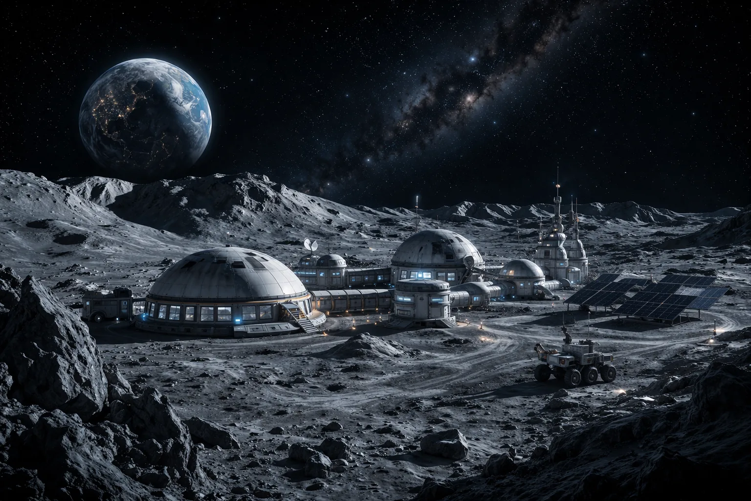 Lunar basis bij nacht