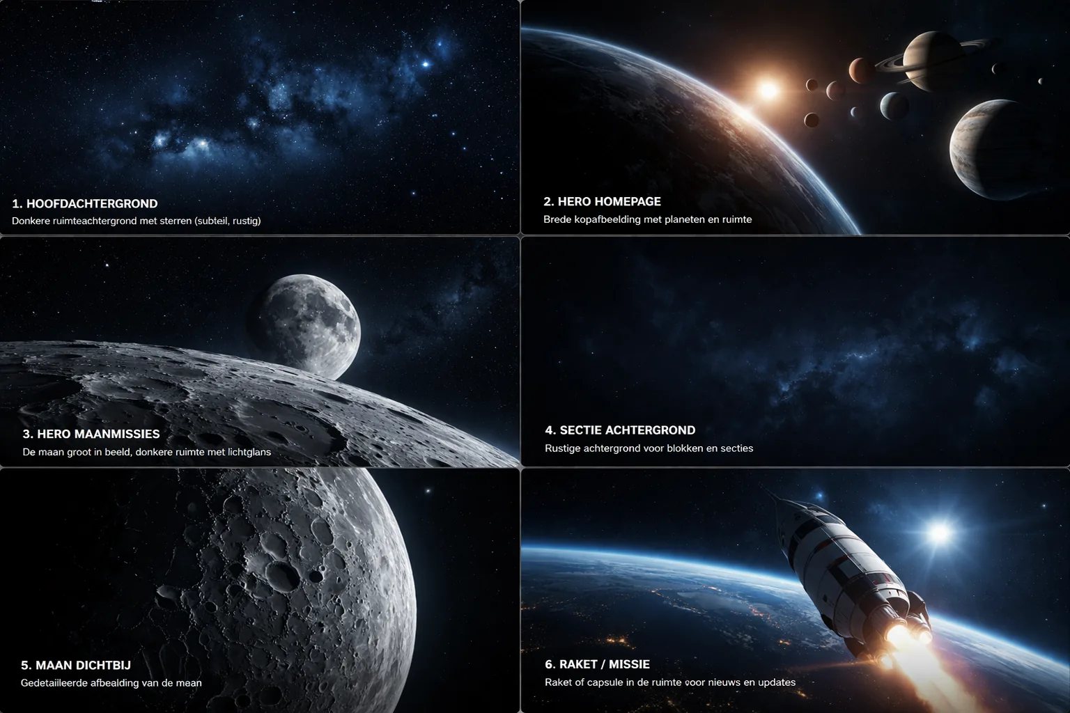 Ruimte-thema stijlgids met verschillende beelden