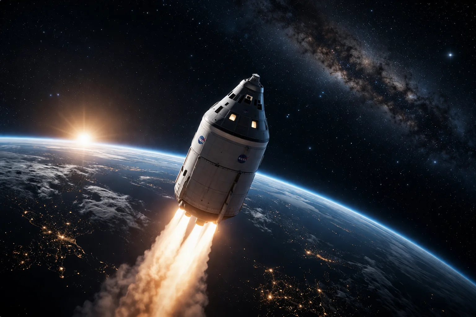 Ruimtecapsule stijgt boven aarde