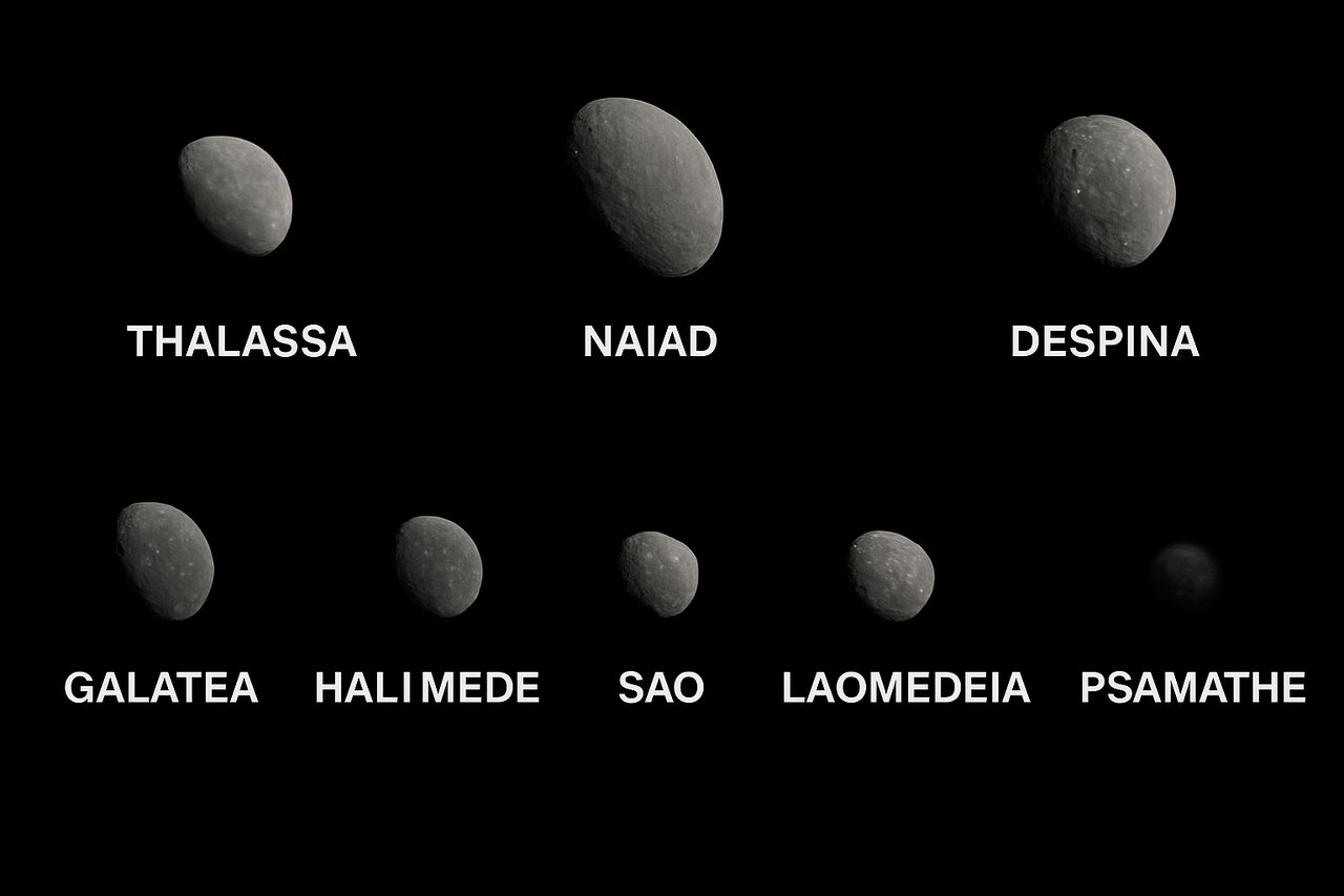 Overzicht van manen van Neptunus