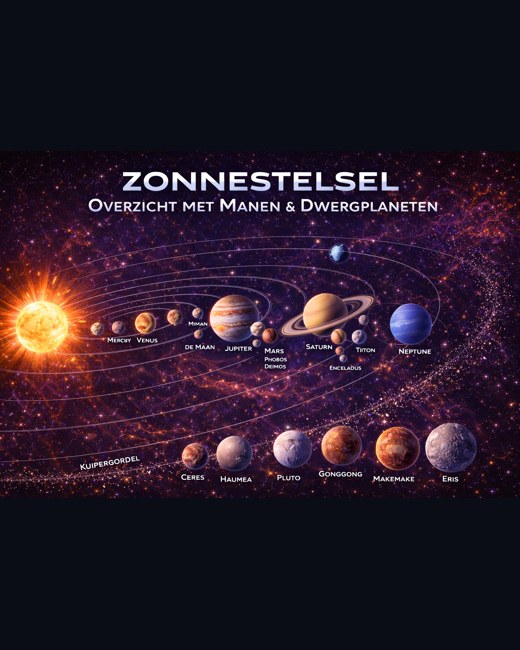 Zonnestelsel met manen en dwergplaneten