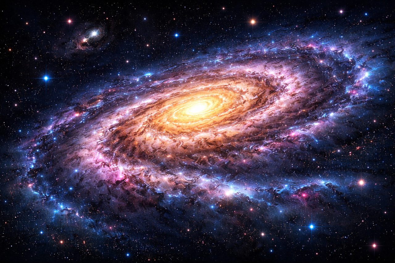 Groot spiraalstelsel in paars licht