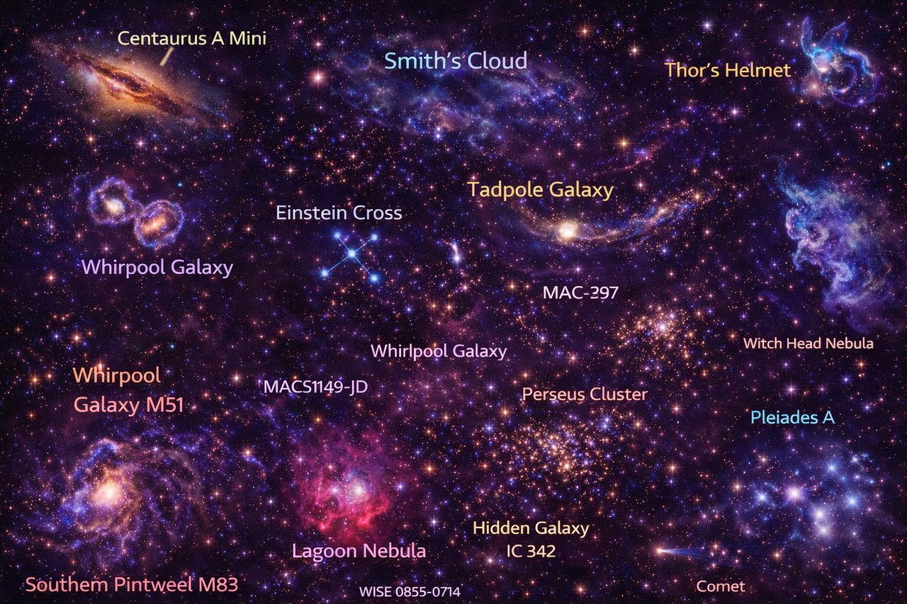Kosmische kaart met bekende objecten