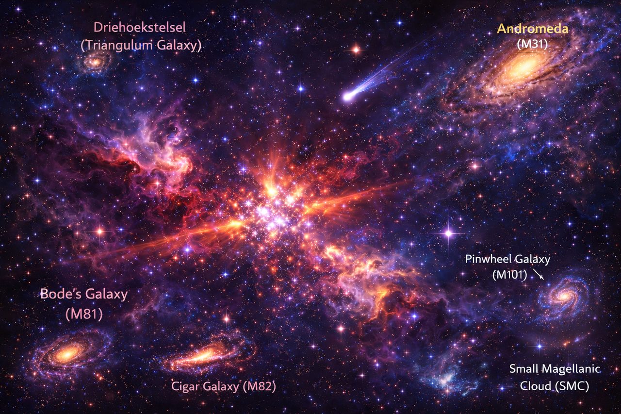 Verre objectenkaart met lichtkern