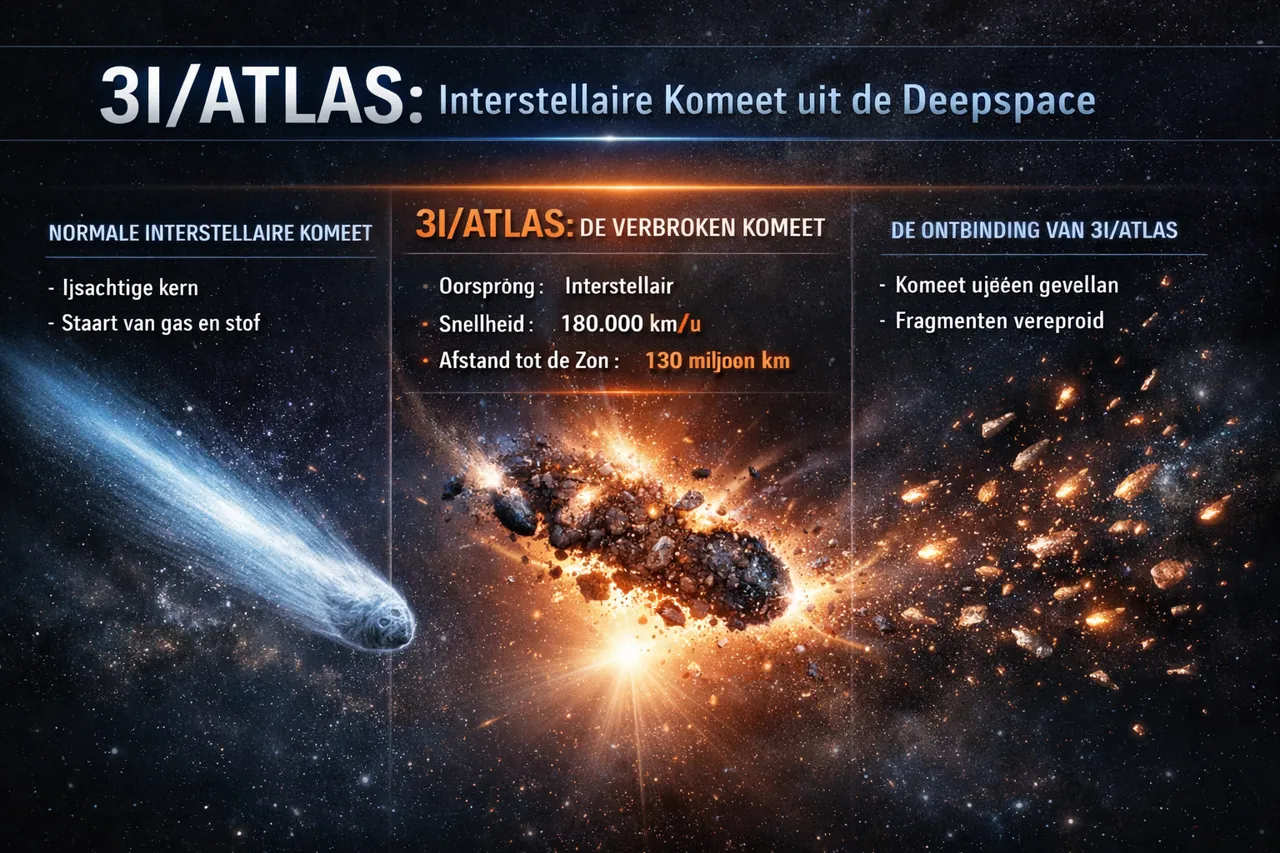 Illustratie van 3I ATLAS als interstellaire komeet