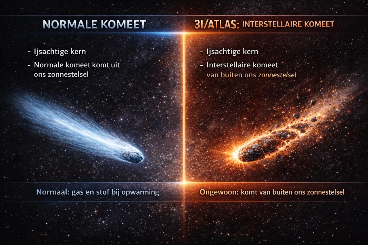 Illustratie normaal komeetgedrag versus 3I ATLAS