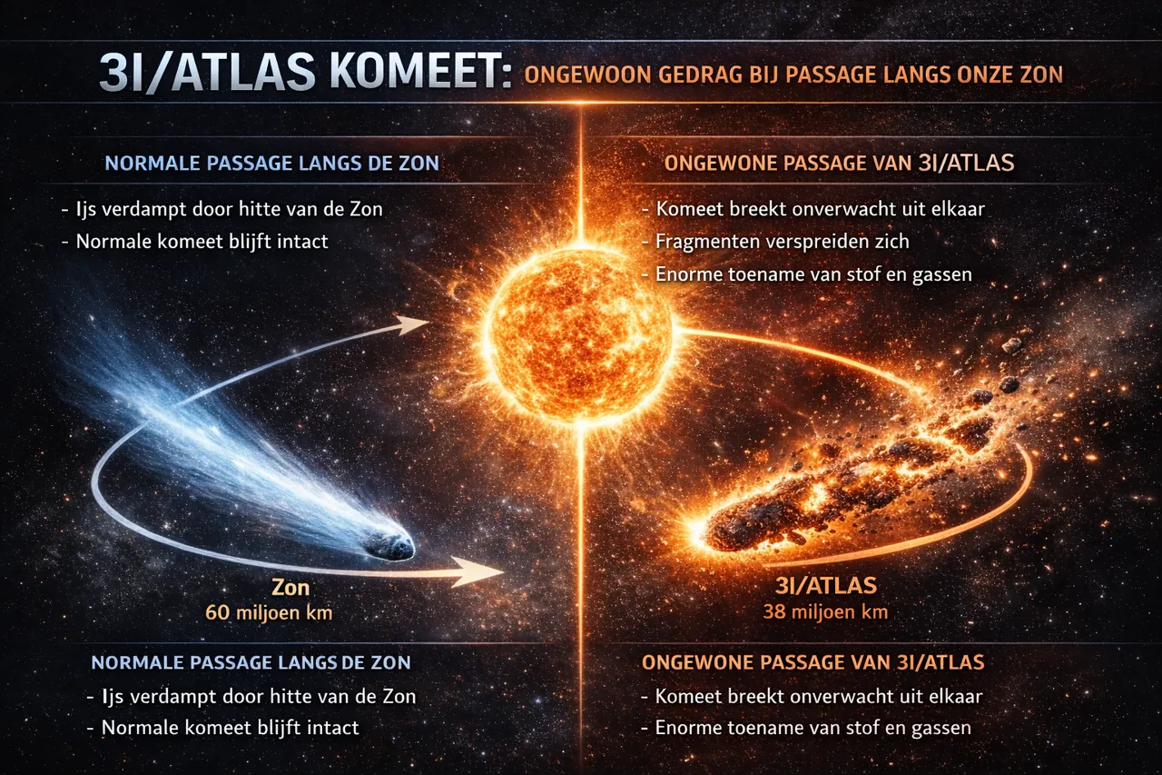 Illustratie van 3I ATLAS bij de zonpassage